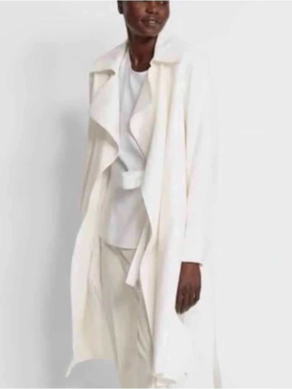 Club Monaco Ealdyn Lightweight Belted White Drape Trench Coat, XS